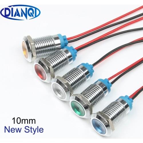 LED Metal Indicator light 10mm waterproof Signal lamp dot with wire red yellow blue green white Single/two color Customized