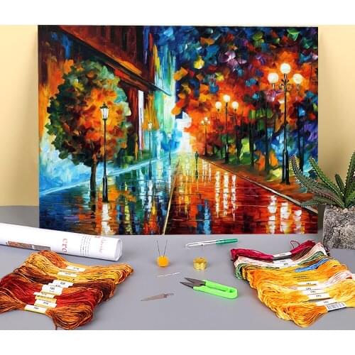 Street Hope Printed Fabric 11CT Cross Stitch Embroidery Set DMC Threads Handiwork Hobby Needlework Sewing Jewelry Wholesale