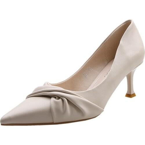 Fashion Bowknot Leather Stiletto Womens Pumps Office Dress Classic Low Heel Pumps for Women Slip on Tie PU Point Toe High Heels
