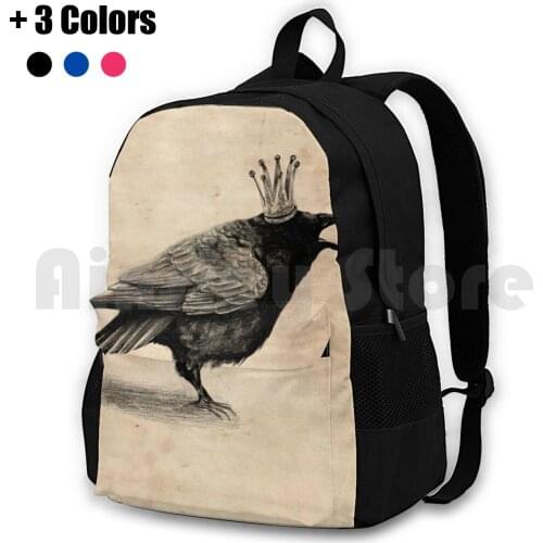 Crow In Crown Outdoor Hiking Backpack Waterproof Camping Travel Crow Raven Crown Black White Pencil Cute Gentleman Lady Bird