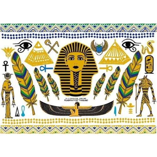 WaWaterproof Temporary Tattoo Sticker ancient Egypt Pharaoh Abinus metallic gold golden tattoos tatto flash tatoo fake tattoos