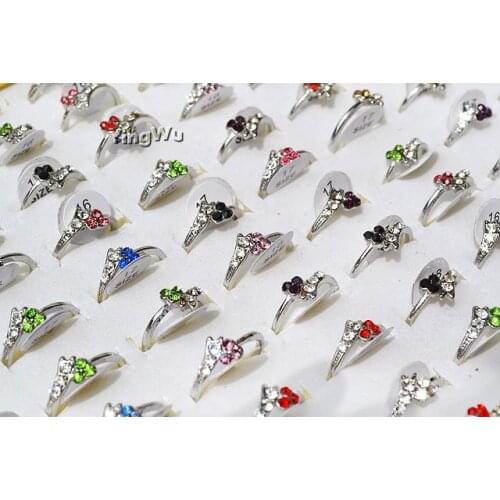 Yingwu Rhinestone Wedding Party Jewellery Ring For Women 17-19mm Silver Color 2019 Crystal Pave Bijoux 50pcs Lot