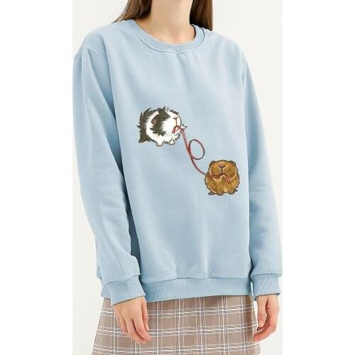 Cute Guinea Pig Hoodie Drop Shoulder Thermal Women Crewneck Sweatshirt Aesthetic Pullover Y2k Sweatshirt Cartoon Baggy Clothes