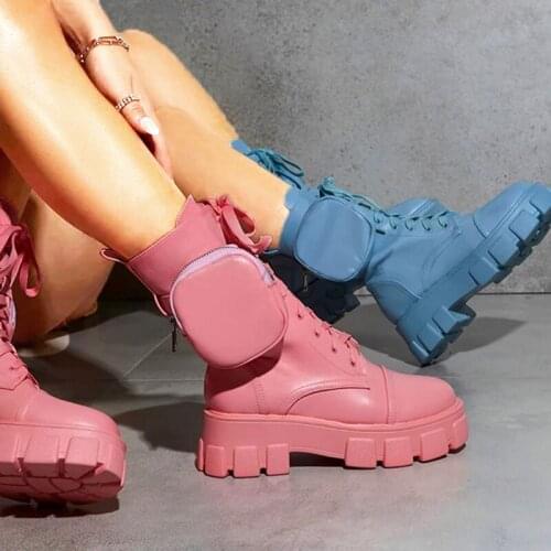 PU Leather Womens Ankle Motorcycle Boots Vintage Retro Side Zipper Chunky High Heels Winter Snow Boots Shoes Woman