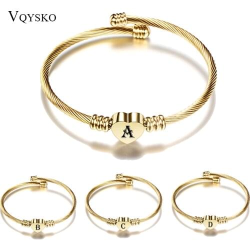 Gold Color Stainless Steel Heart A-Z Letter Bracelet Bangle for Woman Jewelry Alphabet Charm Bracelets Women Dropshipping