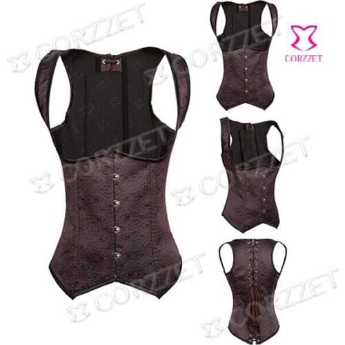 Gothic Clothing Female Brown Vintage Jacquard Steel Boned Waist Trainer Corset Steampunk Sexy Corsets And Bustiers For Women