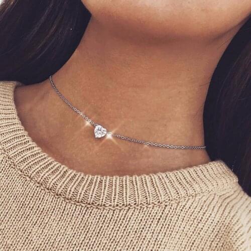 2018 Fashion Jewelry Women Clavicle Chains Zircon Heart Choker Necklace Pendant On Neck Ladies Necklaces Pendant XL1108