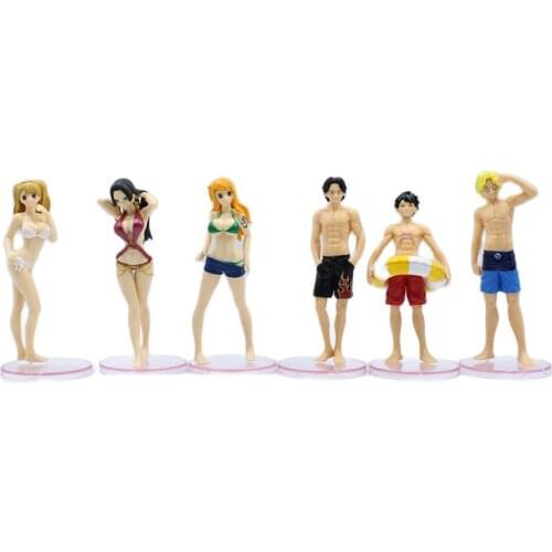 6pcs/set Anime Figure One Piece Action Figure Collection Luffy Nami Zoro Sabo Ace Hancock PVC Hand-Done Swimsuit Dolls 12cm