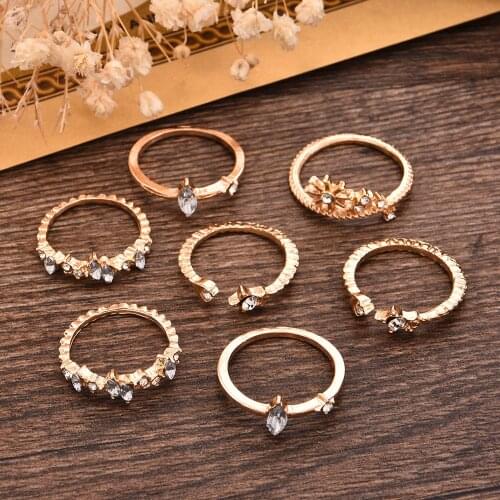 7PCS Vintage Style Ring Set Rhinestone Antique Retro Male Boho Jewelry Female Black Amulet Vintage Rings for Women Bohemia