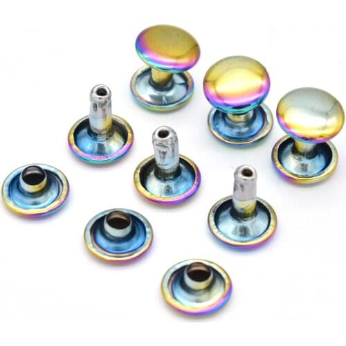 9mm Rainbow Double Cap Rivets Strap Round Rapid Button Studs Purse Bag Handbag Shoes Belt Making Leather Craft 20/50Sets