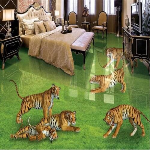 Beibehang custom flooring grass on the tiger 3D stereo bathroom living room waterproof slippery thick floor tiles to decorate