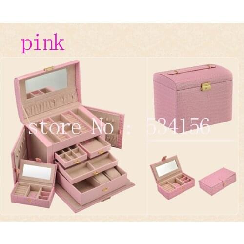 Free shipping Stone texture PU pink leather jewelry box,earrings necklace pendant jewelry display shelf packing gift box