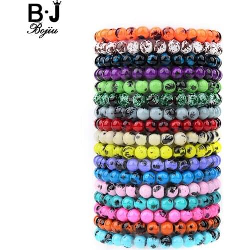 BOJIU 17 Color Cute Strand Bracelet For Women Trendy Purple Pink Red Blue Green Yellow Acrylic Bead Bracelet Femme Jewelry BC214