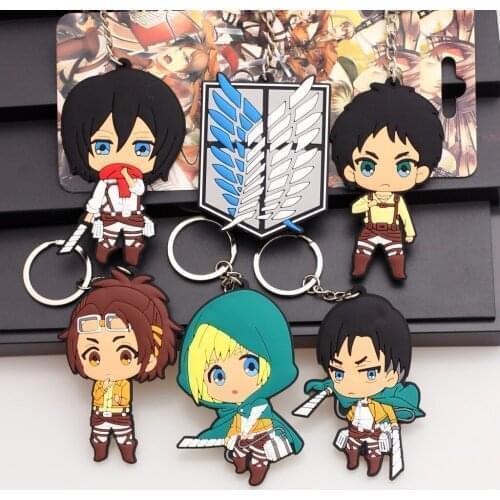 Hot Attack On Titan Keychain PVC Anime Figure Key Ring Double Side Key Chain Cartoon Mikasa Collection Key Holder Gift Toys