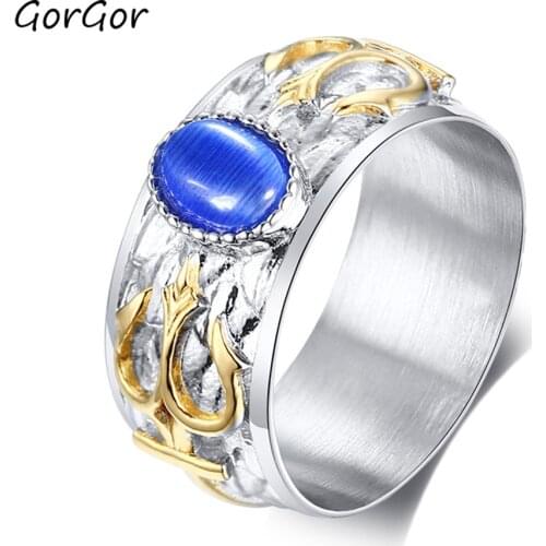 GorGor High Quality New Arrivals Stainless Steel Trident Casting Ring Index Finger Titanium Steel for Men Jewelry Gift RC-462