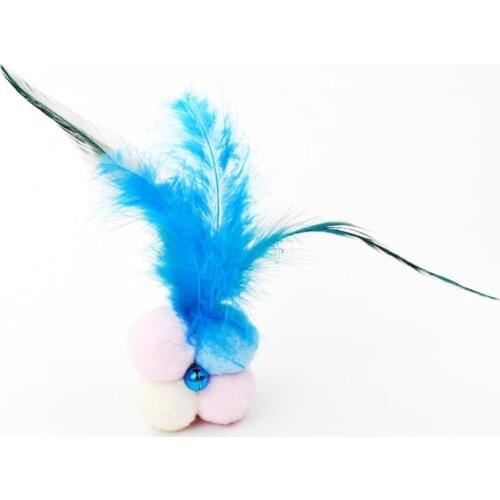 Kapmore Cat Toy Colorful Pompom Fake Feather Bell Decor Cat Training Toy Pet Sound Toys Pet Supplies Cat Favors Random Color