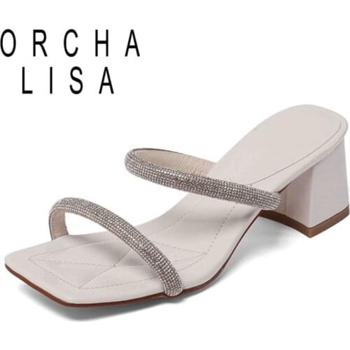 ORCHA LISA Rhinestones High Heels Slippers Summer Party Woman Wedding Fashion Jelly Open Toe Mules Shoes Size 33-40 B2620