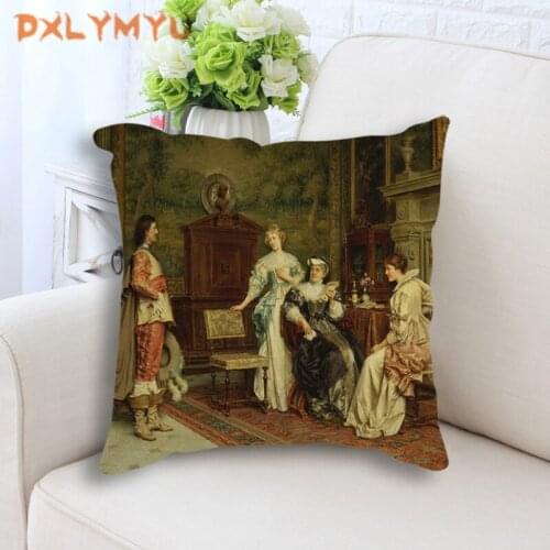 Famous oil painting print linen cotton cushion covers retro European character decorative pillowcase 45x45cm