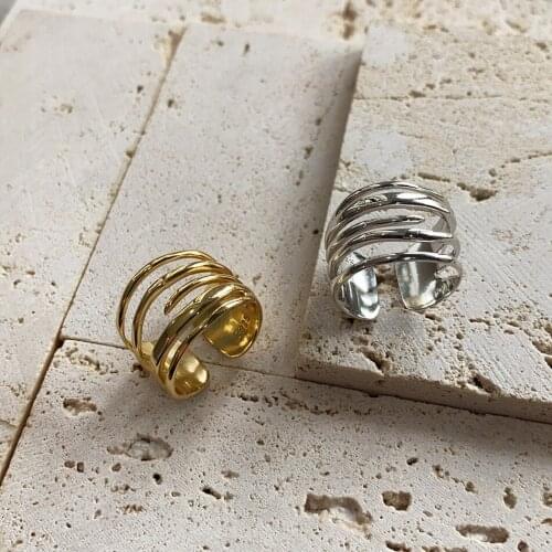 INS 1PC Authentic S925 Sterling Silver FINE Jewelry Hollow Multi-Rows layered Long ring adjust TLJ1419