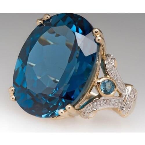 Blue Stone Large Rings Silver Color Bride Engagement Wedding Ring Women Ring Jewelry Girl Birthday Gifts