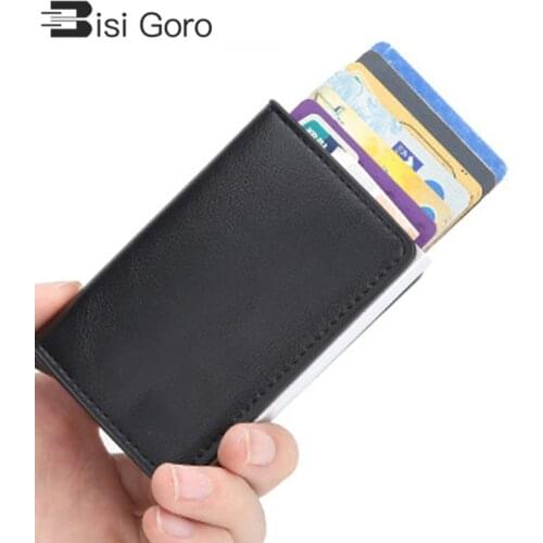 BISI GORO New Slim Mini Wallet Aluminum Box Credit Card Holder Security RFID Holder Pop-Up Clutch Card Case for Men and Women