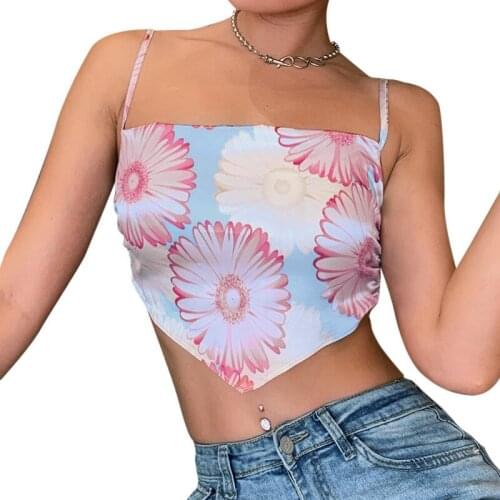 Summer Women Sexy Tops Slim Fit Backless Sleeveless Small Sling Short Printed Halter Top Daily Wear