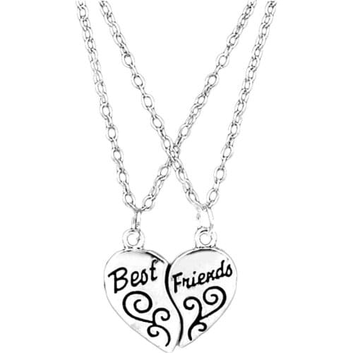 Hot Selling Two Pieces Combination Alloy Necklace Heart Shape Pendent Carved Best friend Girlfriends Gift