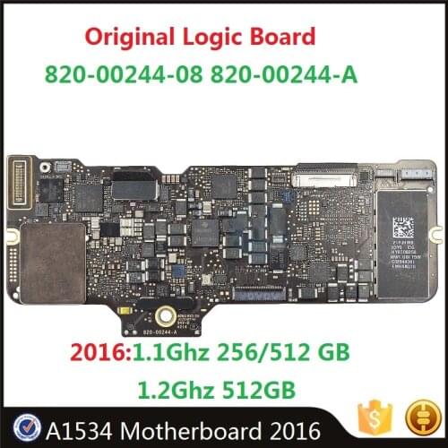 Geniune 820-00244-A Logic Board For MacBook 12" A1534 2016 8GB Ram 1.1/1.2 Ghz 256 512GB Motherboard System Board Replacement