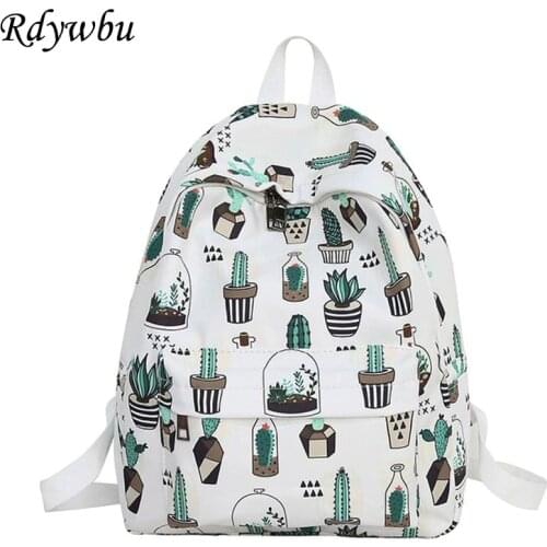 Rdywbu Graffiti Cute Cactus Cat Printing Backpack Teenager Big Capacity School Bag Girls Casual Travel Bag Mochila Rucksack B234