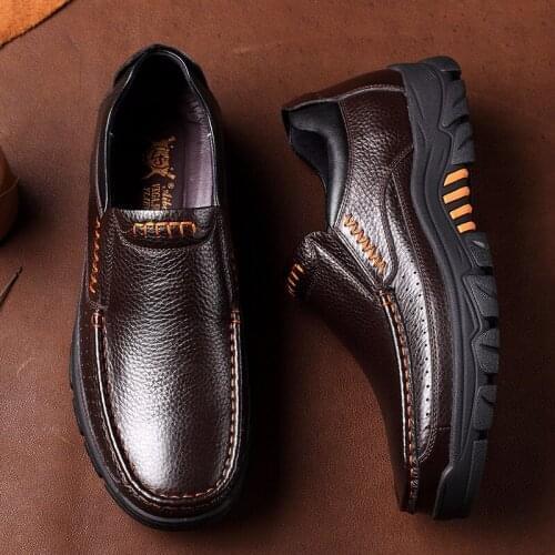 Newly Mens Genuine Leather Shoes Size 38-46 Head Leather Soft Anti-slip Driving Shoes Man Spring Business Dress Shoes