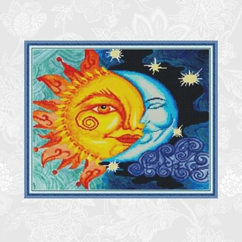 Joy Sunday Chinese Cross Stitch kits 11CT 14CT Sun and Moon Count Print On Canvas Embroidery Paintings Home Decoration