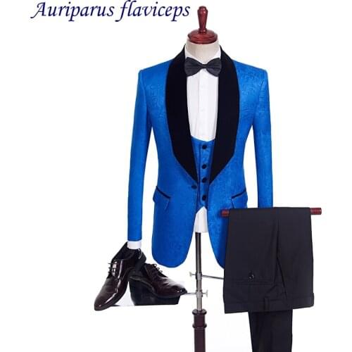 New Brand 10 Styles Shawl Lapel Groom Tuxedos Blue Men Suits Wedding Prom Suit Best Man Blazer(Jacket+Pants+Vest)