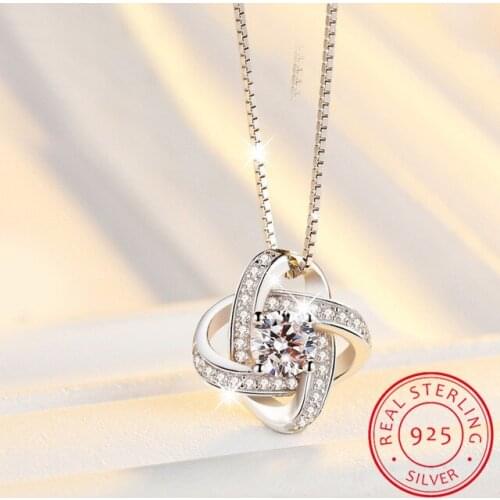 2019 New Four Leaf Clover Choker Necklace Jewelry Flower 925 Silver Pendants Necklaces Chain Birthday Gift For Women