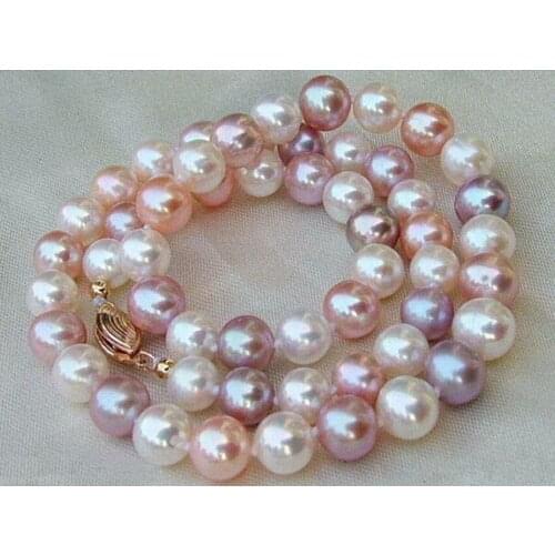 Genuine Natural 8-9mm Multi-Color Freshwater Pearl 18" Necklace Natural Fine jewe FREE SHIPPING