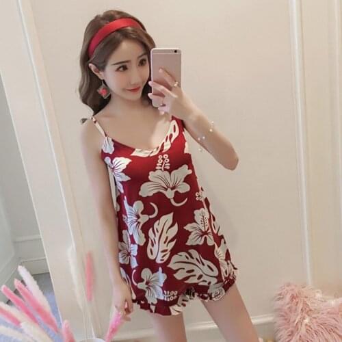 Pajama Sets 2PCS/Set Loose Simple Milk Silk Nightgown Home Wear Floral Print Padded Camisole & Shorts