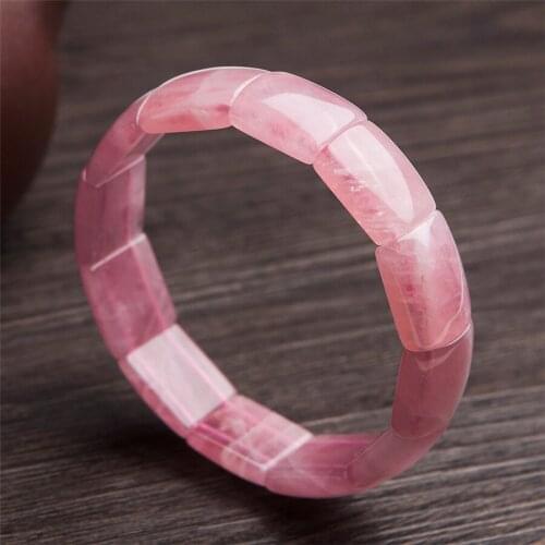 Genuine Madagascar Natural Rose Pink Quartz Bracelet Bangles For Women Rectangle Crystal Bead Natural Stone Bracelet Femme