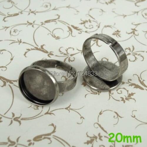 Blank Bezel Ring bases w/ Inner 20mm Round Circle tray Pads Brass Adjustable Ring Settings Antique silver tone DIY Making