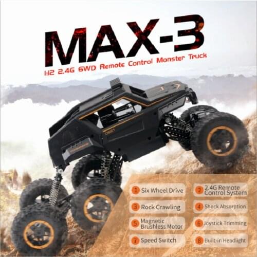RC Car with Light 6WD 2.4Ghz Remote Control Crawler Big Size Monster Off Road High Speed Truck Kids Toys Gift Boys Child