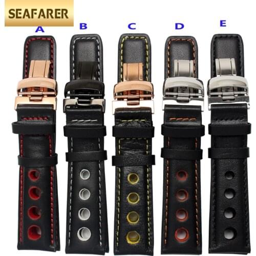 Genuine Leather Strap For Tissot Sports Racing Series PRS516 T91 1853 Watch Band 20mm Black Orange Line With Butterfly Buckle