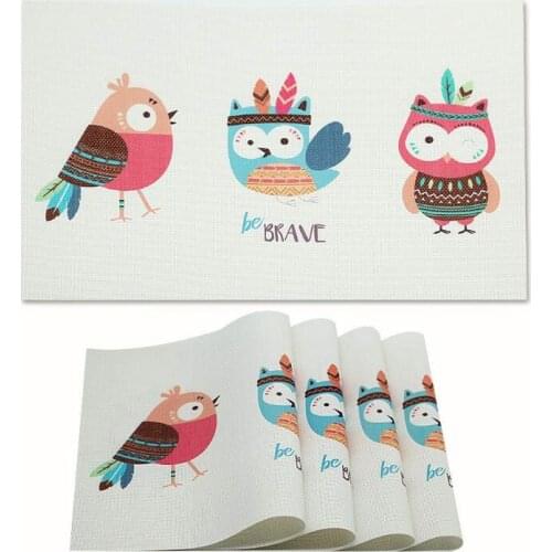 Placemats for Kids Woven Vinyl Print Cartoon PVC Table Mats Washable Heat Resistant Anti-Skid Non-Slip Insulation White