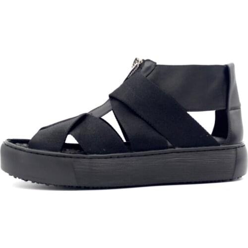 Designer Mens Gladiator Open Toe High Top Platform Sandals Summer Hollow Out Zipper Cow Genuine Leather Sandals Boots Plus Size