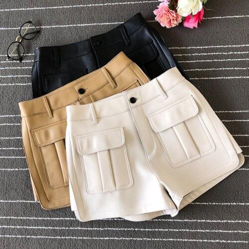 2021 Spring High Quality Women Sheepskin Genuine Leather Shorts Pants 3 Color For Ladies