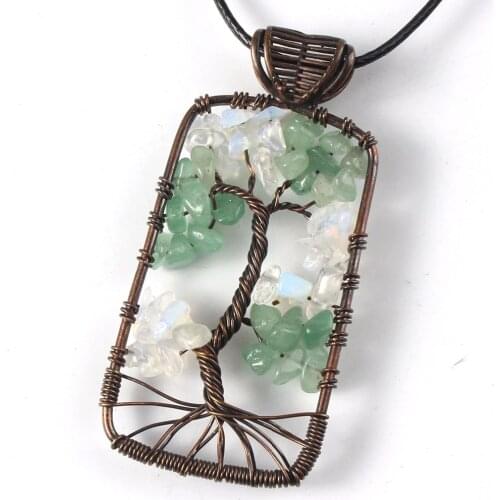 Trendy-beads Unique Design Copper Opalite Opal Pendant Green Aventurine Necklace With Chain Tree of Life Jewelry