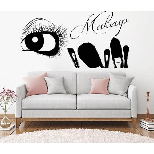 Eyelash Eye Makeup Artist Wall Decal Vinyl Brushes Cosmetics Beauty Salon Wall Stickers for House Decoration Accessories Z369