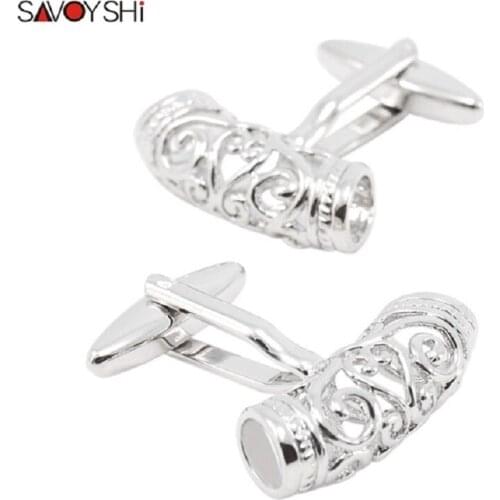 SAVOYSHI Vintage Cufflinks for Mens Shirt Cuff bottons Hollow Pattern arc-shaped Cuff link High Quality Men Brand Jewelry