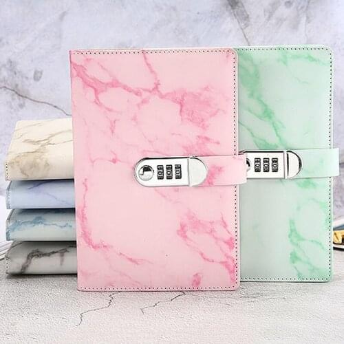 Vintage Leather Marbling Diary Journal Combination Notebook Paper Password Lock Code Notebook School Office Stationery