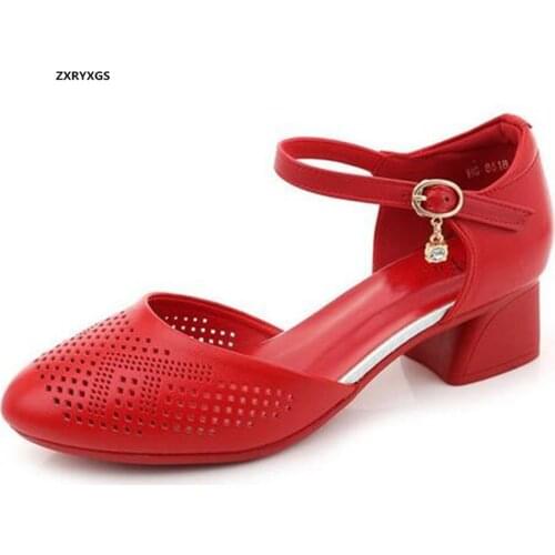 Top Cowhide Hollow Pointed Female Sandals Summer Shoes Leather Sandals 2020 Large Size High Heel Sandals Women Fashion Sandals