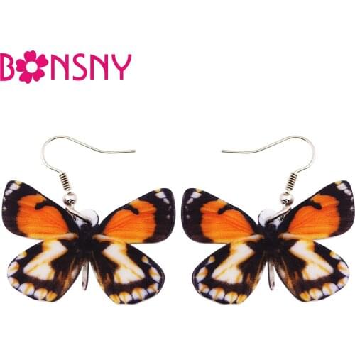 Bonsny Original Drop Dangle Big Pieridae Butterfly Earrings For Women New Fashion Accessories Acrylic Printing Insect Jewelry