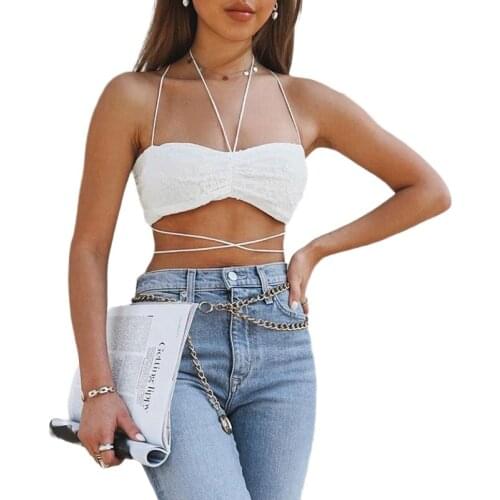 Sexy Boat Neckline Sleeveless Camisole Top Female Streetwear Club Backless Slim Crop Top 2020 Summer Women White Lace Bandge Top