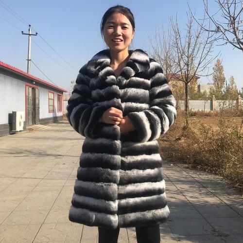 2021 High Fashion Jacket Coat Natural Rex Rabbit Fur Overcoat Women Long outwear